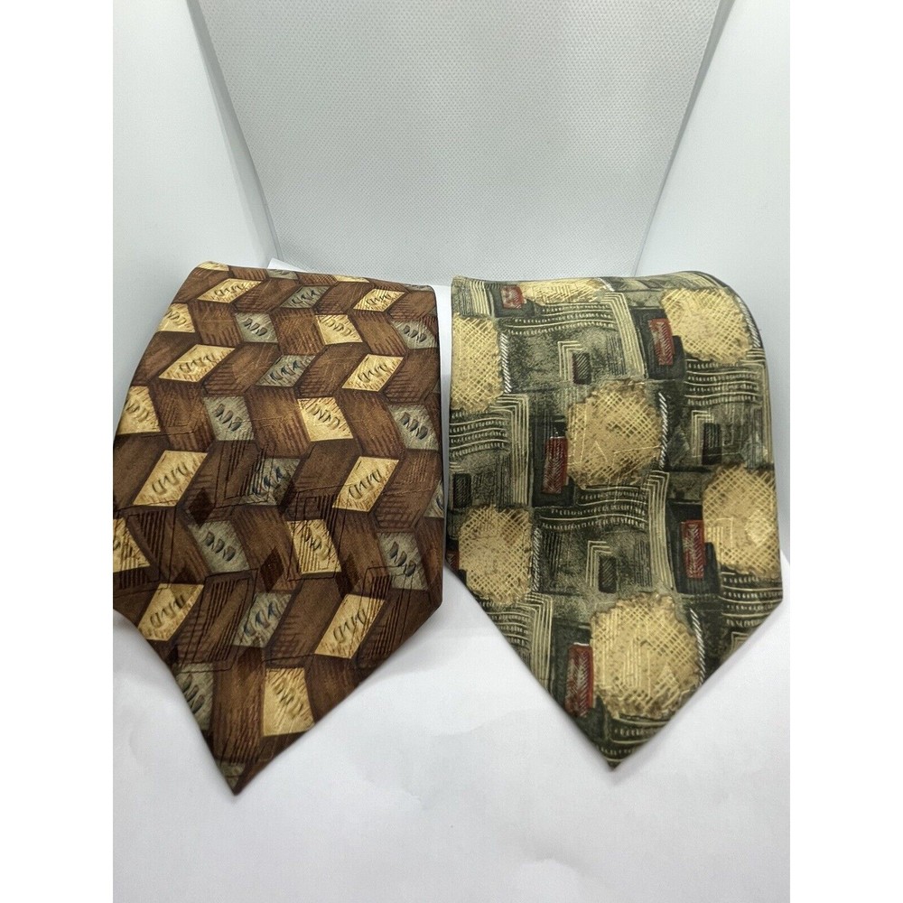 Ferrell Reed For Rossi Men’s Silk Necktie Tie Lot Of 2 Brown & Green